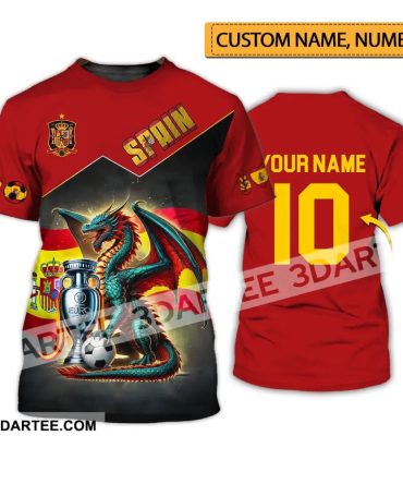 Unisex Shirt - Custom Name And Number National Team Shirt, Spain Heart Ball Fly Dragon
