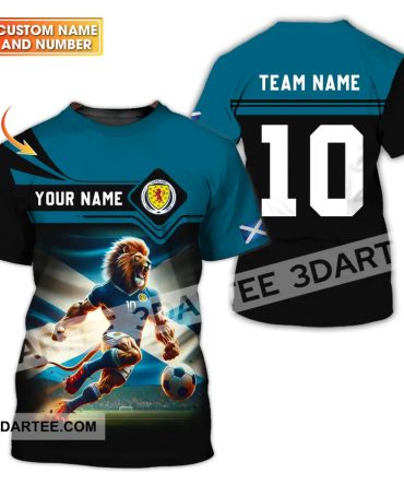 Unisex Shirt - Custom Name And Number, Scotland Lion Playing Ball Shirt