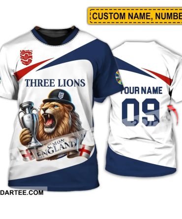 Unisex Shirt - Custom Name And Number Sport Shirt, C'Mon England Three Lions