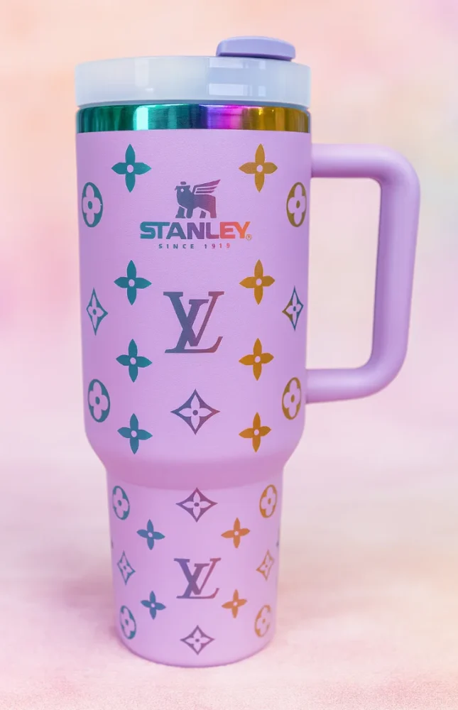 Louis Vuitton Lv Custom Design Holographic 40 Oz Insulated Car Cup, Tumbler With Handle