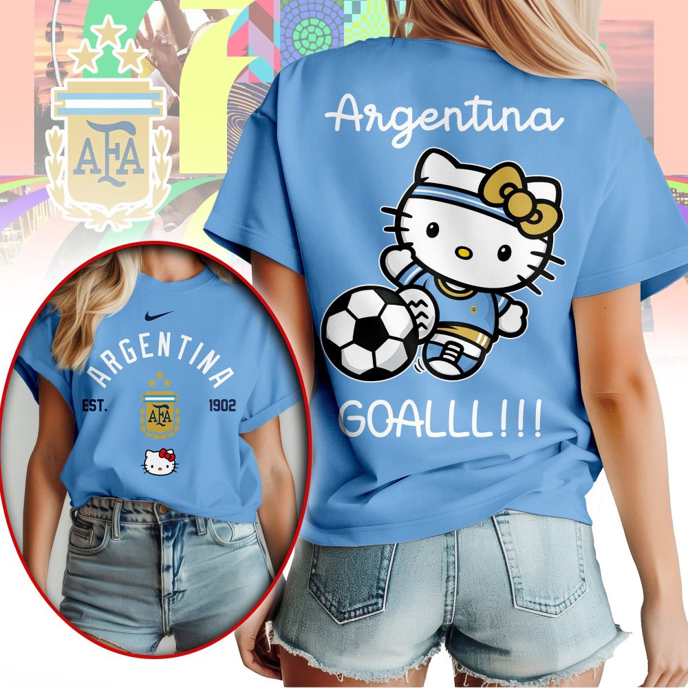 Argentina , Premium Wc26 Hello Kitty Soccer Fan Women Shirt - Image 4
