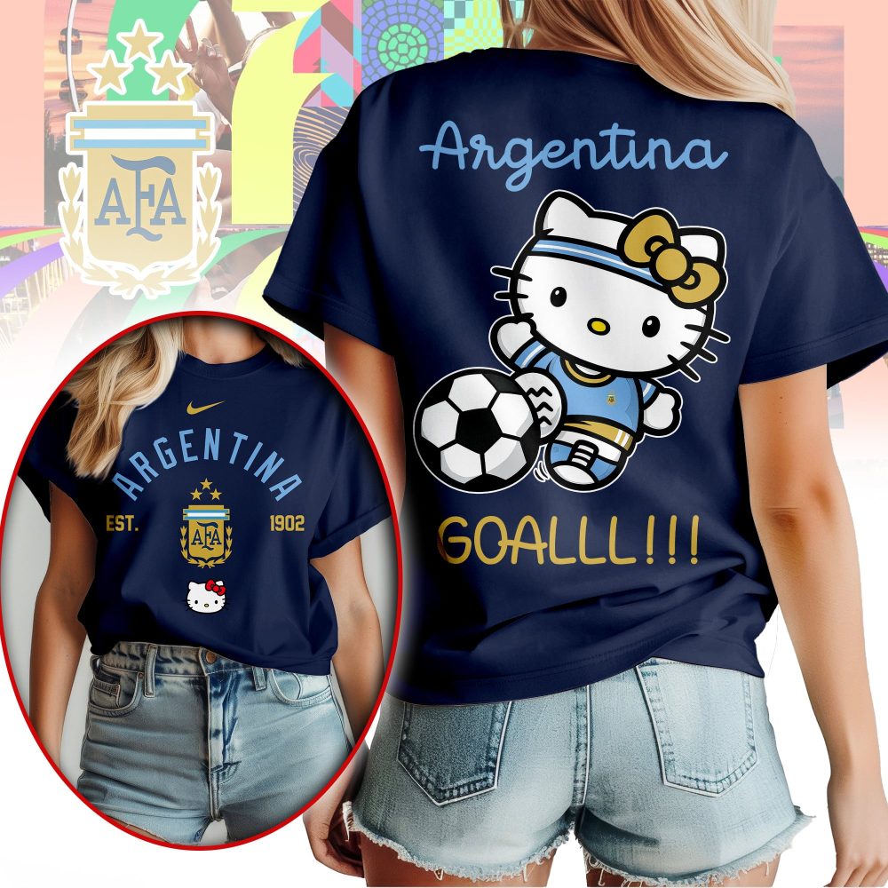 Argentina , Premium Wc26 Hello Kitty Soccer Fan Women Shirt - Image 3
