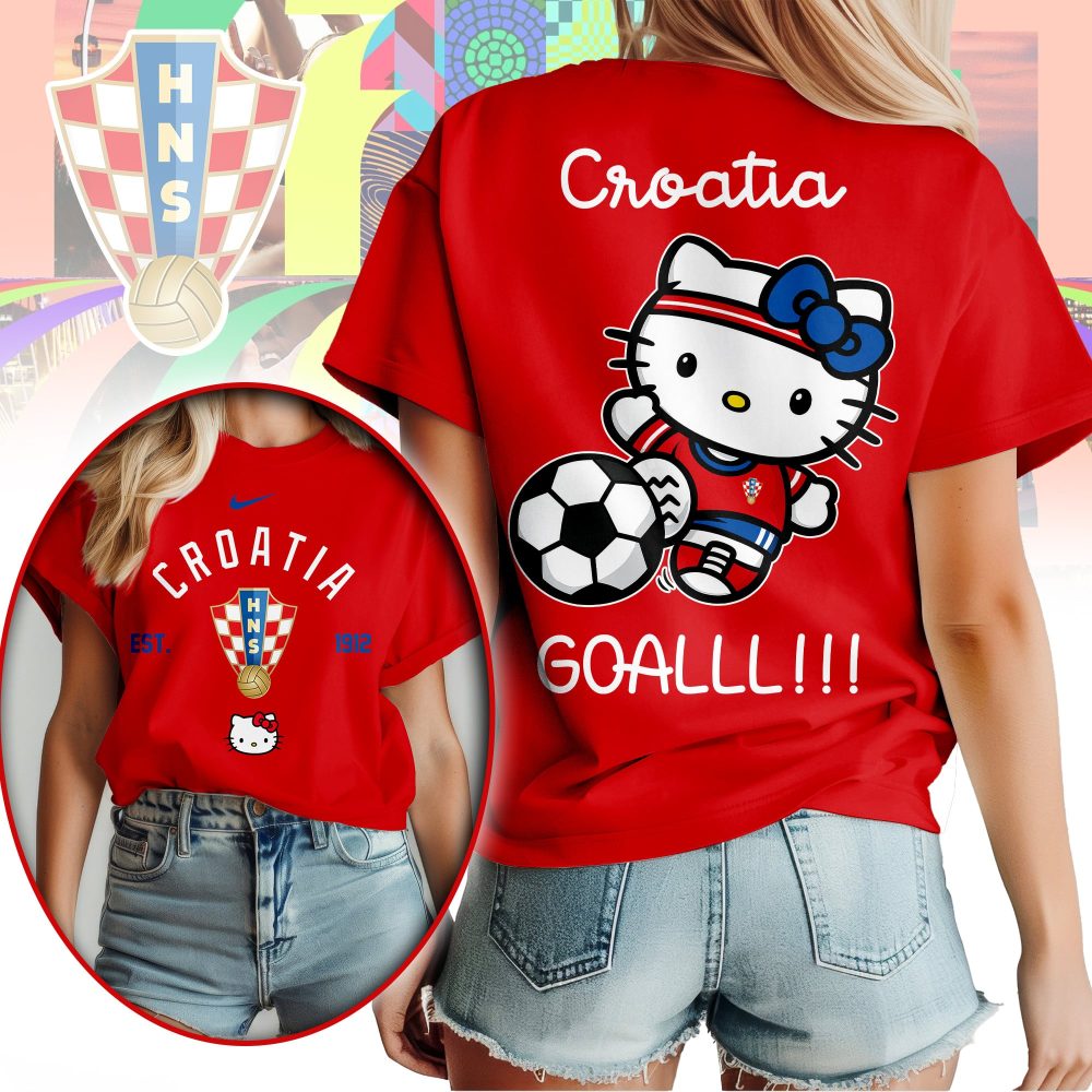 Croatia , Premium Wc26 Hello Kitty Soccer Fan Women Shirt - Image 3