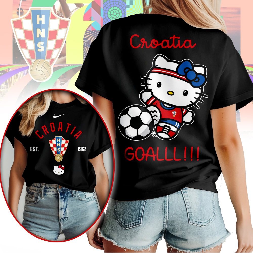 Croatia , Premium Wc26 Hello Kitty Soccer Fan Women Shirt - Image 2
