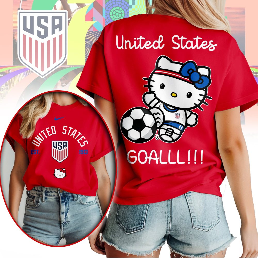 Usa , Premium Wc26 Hello Kitty Soccer Fan Women Shirt - Image 3