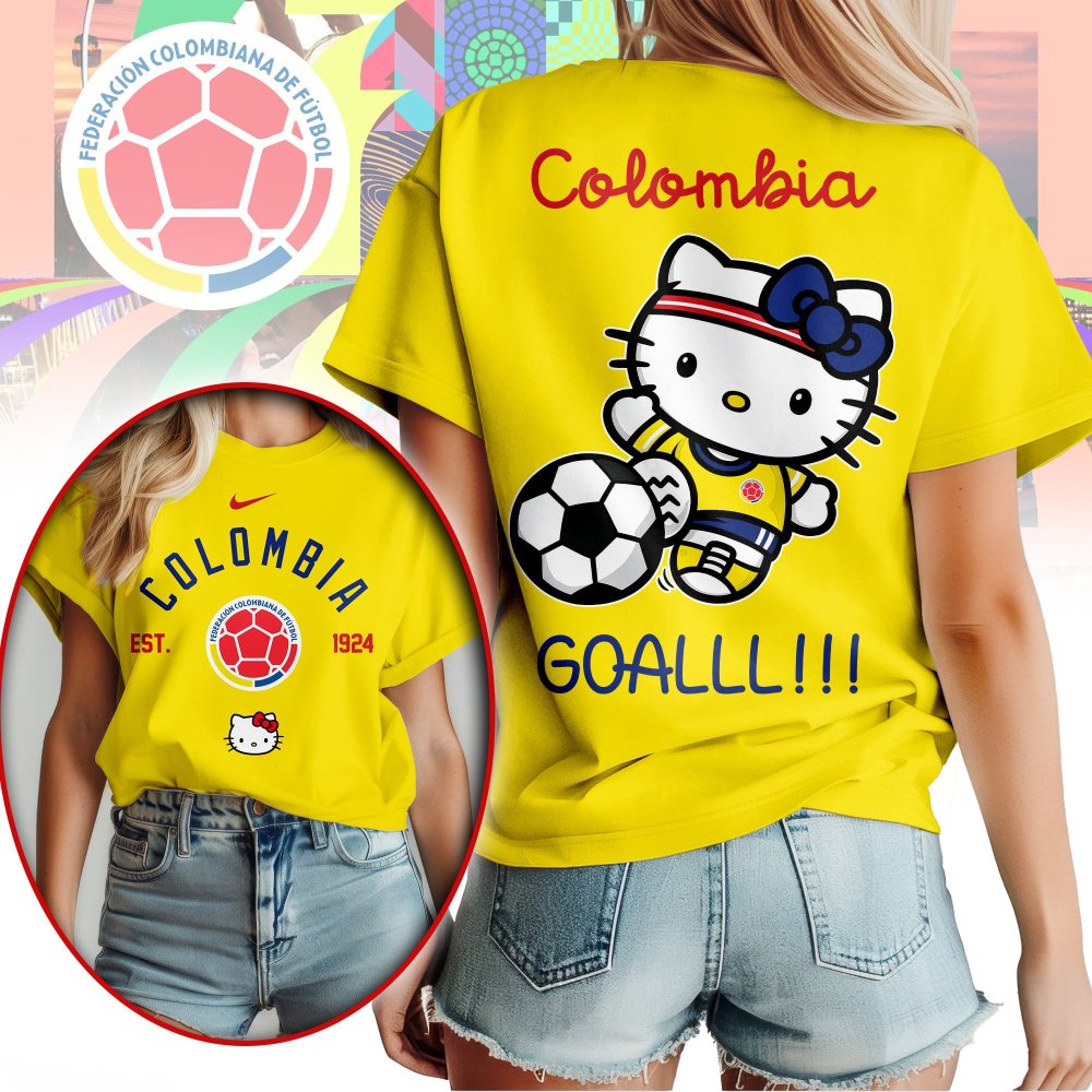 Colombia , Premium Wc26 Hello Kitty Soccer Fan Women Shirt - Image 3