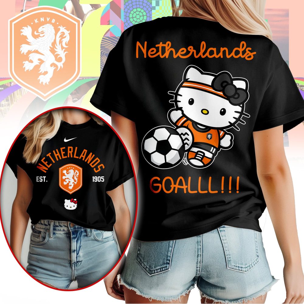 Netherlands , Premium Wc26 Hello Kitty Soccer Fan Women Shirt - Image 2
