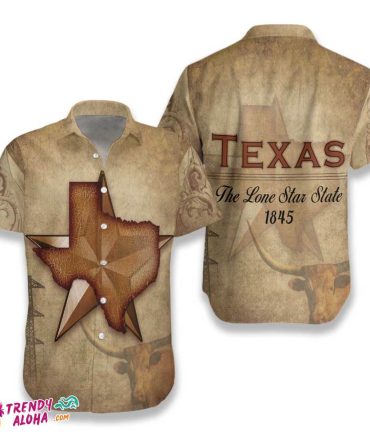 1845 The Lone Star State Texas Hawaiian Shirt For Men, Vintage Texas Longhorn Shirt, Proud Texas Shirt For Men