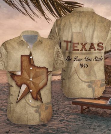 1845 The Lone Star State Texas Trendy Hawaiian Shirt For Men, Vintage Texas Longhorn Shirt, Proud Texas Shirt For Men
