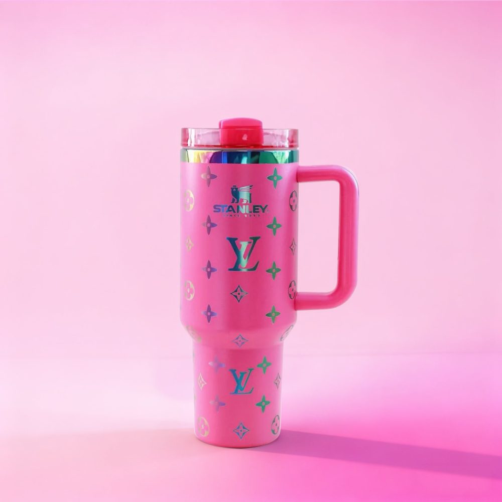 Louis Vuitton Lv Custom Design Holographic 40 Oz Insulated Car Cup, Tumbler With Handle