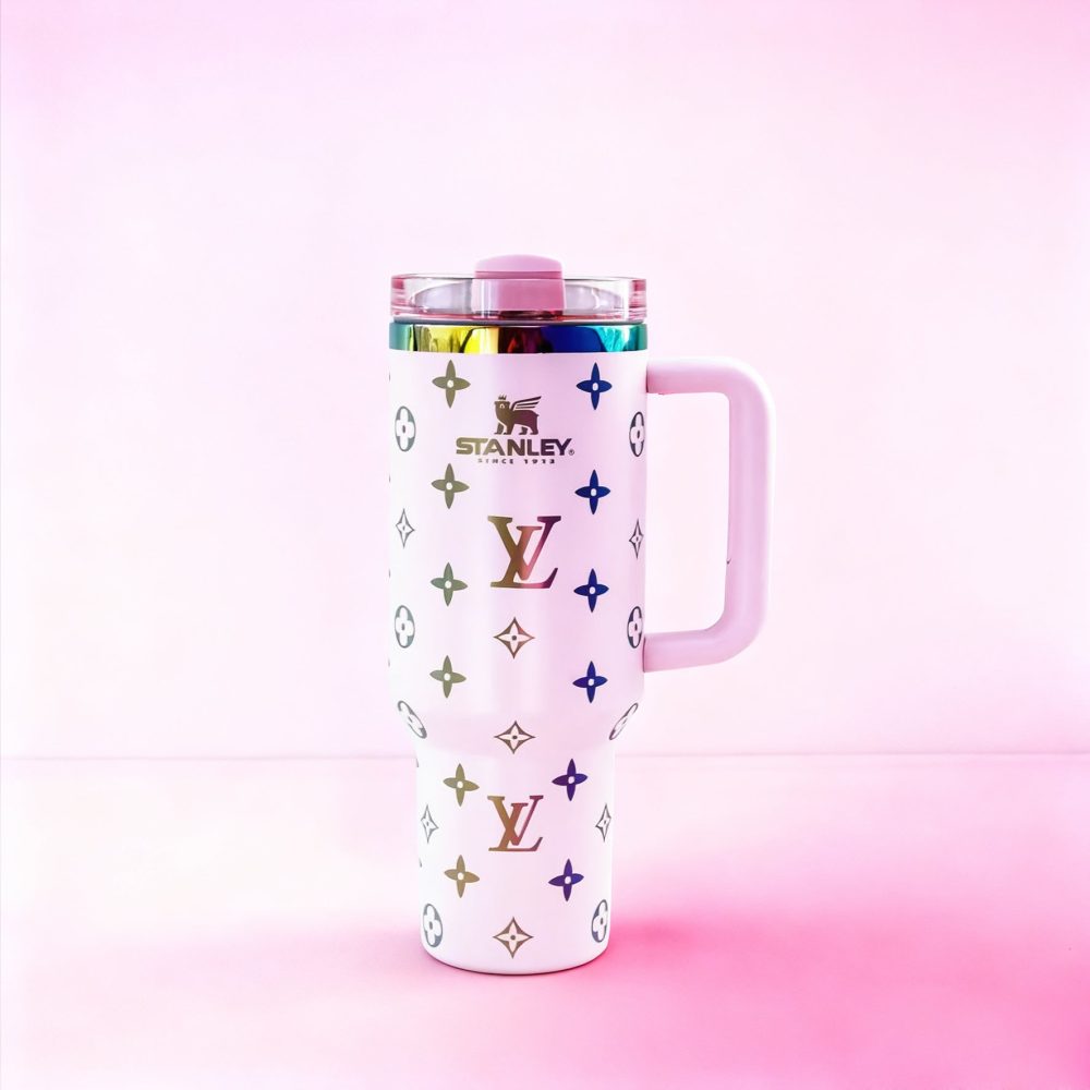 Louis Vuitton Lv Custom Design Holographic 40 Oz Insulated Car Cup, Tumbler With Handle