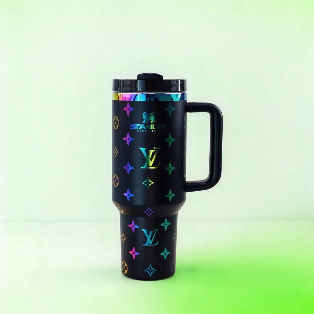 Louis Vuitton Lv Custom Design Holographic 40 Oz Insulated Car Cup, Tumbler With Handle