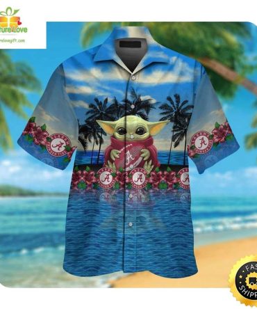 Alabama Crimson Tide And Baby Yoda Summer Button Up Hawaiian Shirt