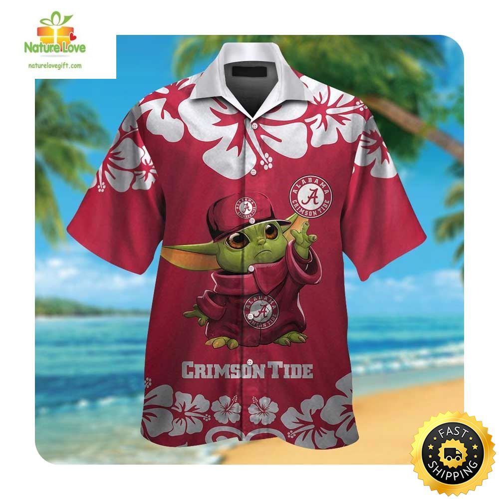 Alabama Crimson Tide Baby Yoda Summer Button Up Hawaiian Shirt