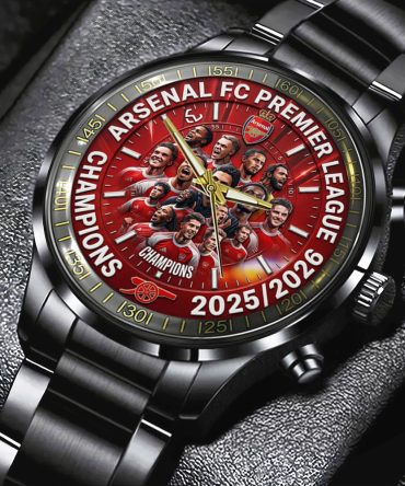Arsenal Fc Premier League Champions 25/26 Black Stainless Steel Watch