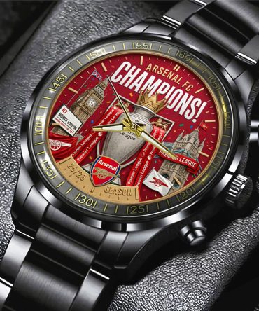 Arsenal Fc Premier League Champions 25/26 Black Stainless Steel Watch