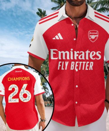Arsenal Fc Premier League Champions 25/26 Short Sleeve Hawaiian Shirt