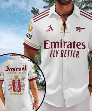 Arsenal Fc Premier League Champions 25/26 Short Sleeve Hawaiian Shirt