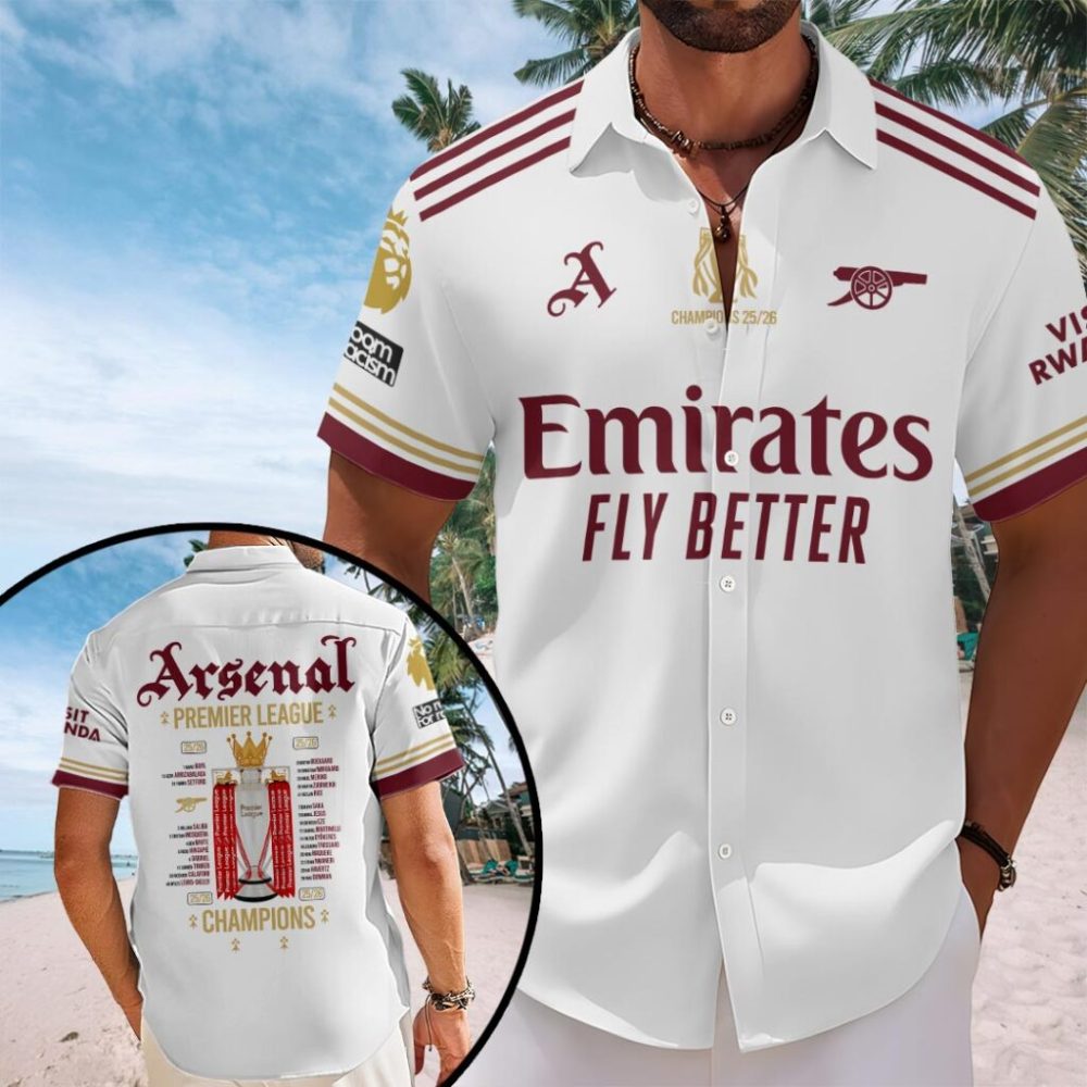 Arsenal Fc Premier League Champions 25/26 Short Sleeve Hawaiian Shirt