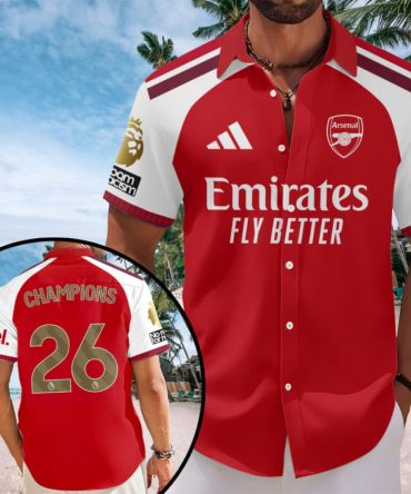 Arsenal Fc Premier League Champions 25/26 Short Sleeve Hawaiian Shirt