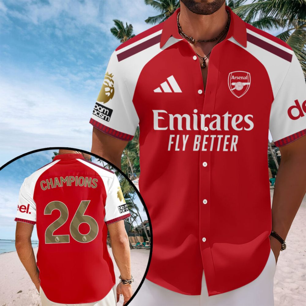 Arsenal Fc Premier League Champions 25/26 Short Sleeve Hawaiian Shirt
