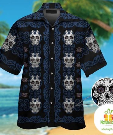 Auburn Tigers Hawaiian Shirt Skull Print Aloha Button Up