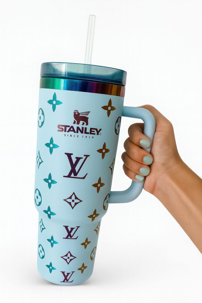 Louis Vuitton Lv Custom Design Holographic 40 Oz Insulated Car Cup, Tumbler With Handle