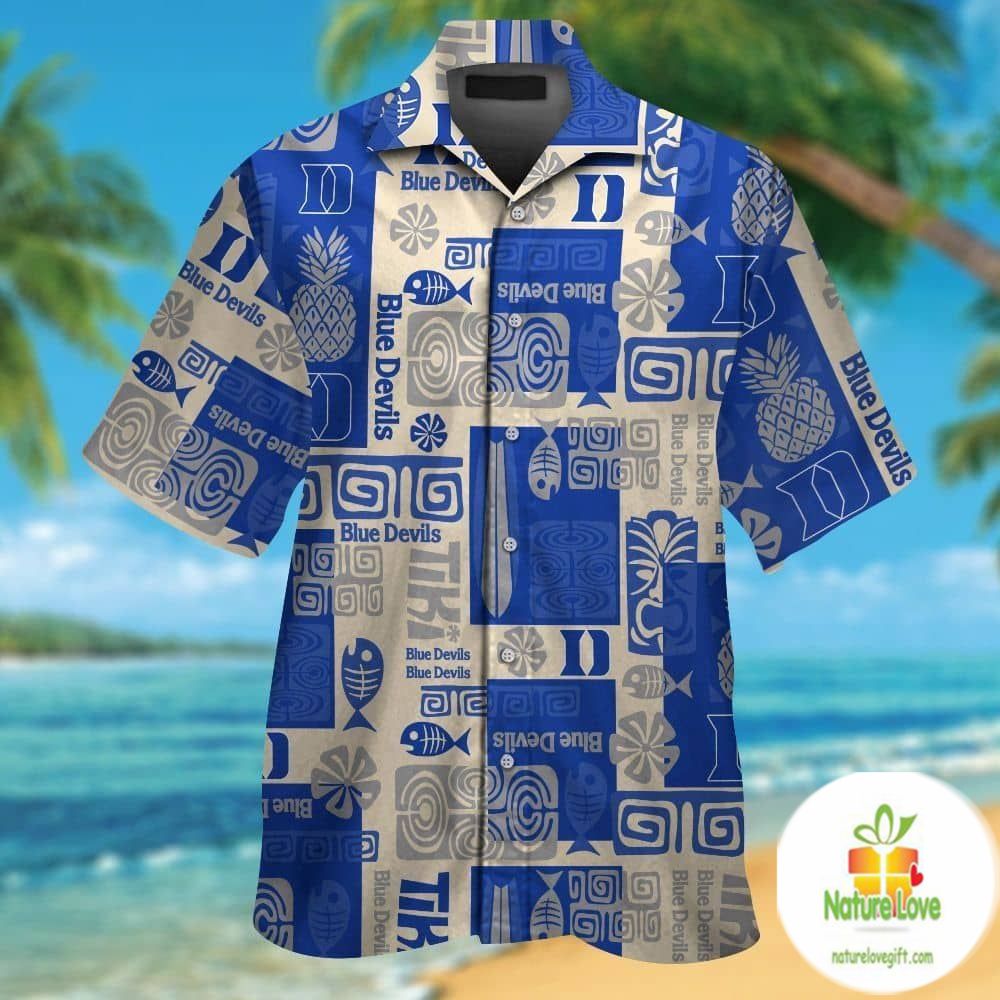 Duke Blue Devils Hawaiian Shirt Short Sleeve Aloha Button Up Ver05