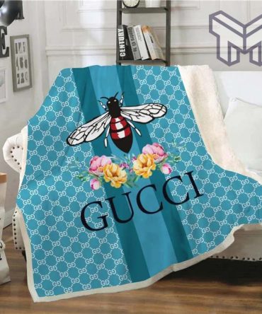 Gucci Bee Flower Blue Fashion Luxury Brand Fleece Blanket Comfortable Blanket