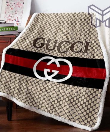 Gucci Hive Pattern Red Black Line Brown Quilt Blanket