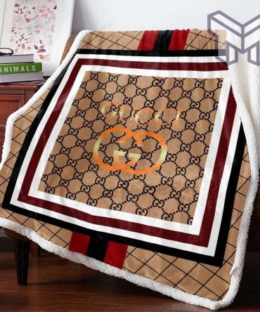 Gucci Hive Pattern Red Black Line Brown Quilt Blanket Hot 2023 For Home Decor Special Gift
