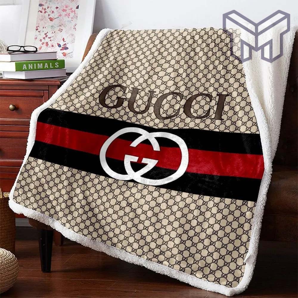 Gucci Hive Pattern Red Black Line Brown Quilt Blanket
