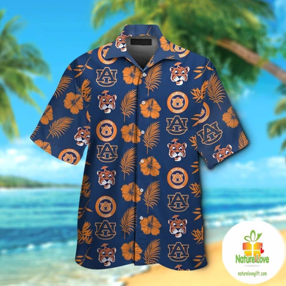 Hawaiian Auburn Tigers Aloha Shirt Tropical Button Up Short Sleeve