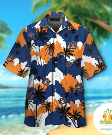 Hawaiian Shirt Auburn Tigers Tropical Short Sleeve Button Up Aloha