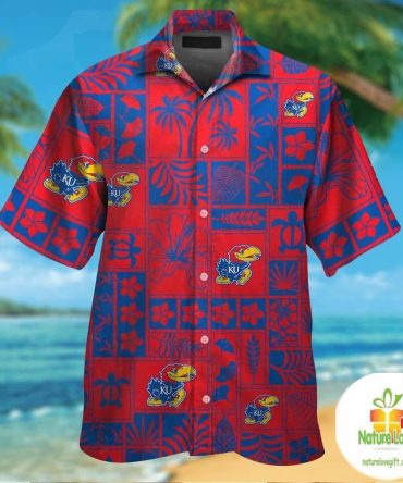 Kansas Jayhawks Hawaiian Shirt Tropical Short Sleeve Button Up