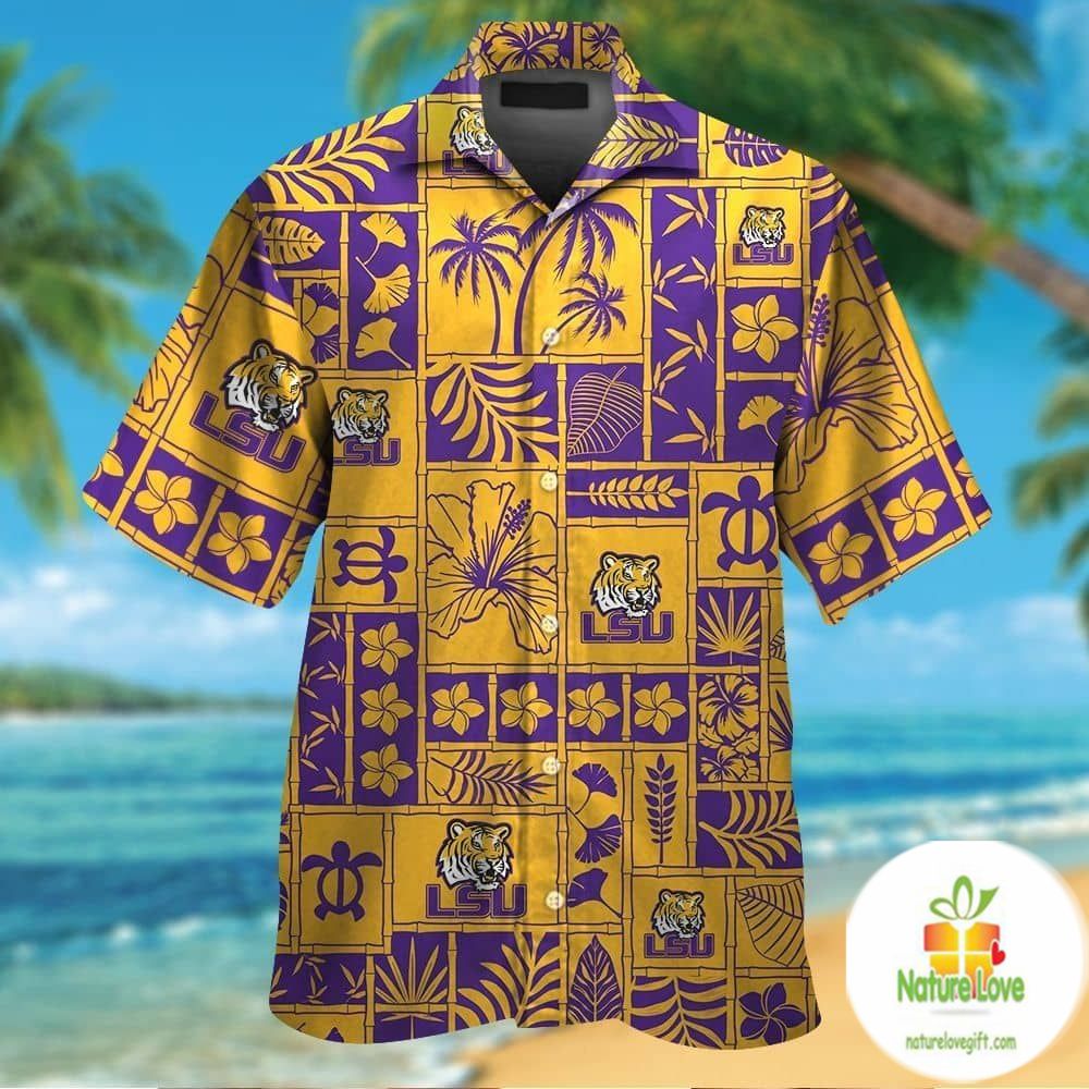Lsu Tigers Hawaiian Shirt Short Sleeve Button Up Tropical Aloha