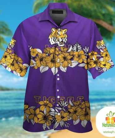 Lsu Tigers Short Sleeve Button Up Tropical Hawaiian Shirt
