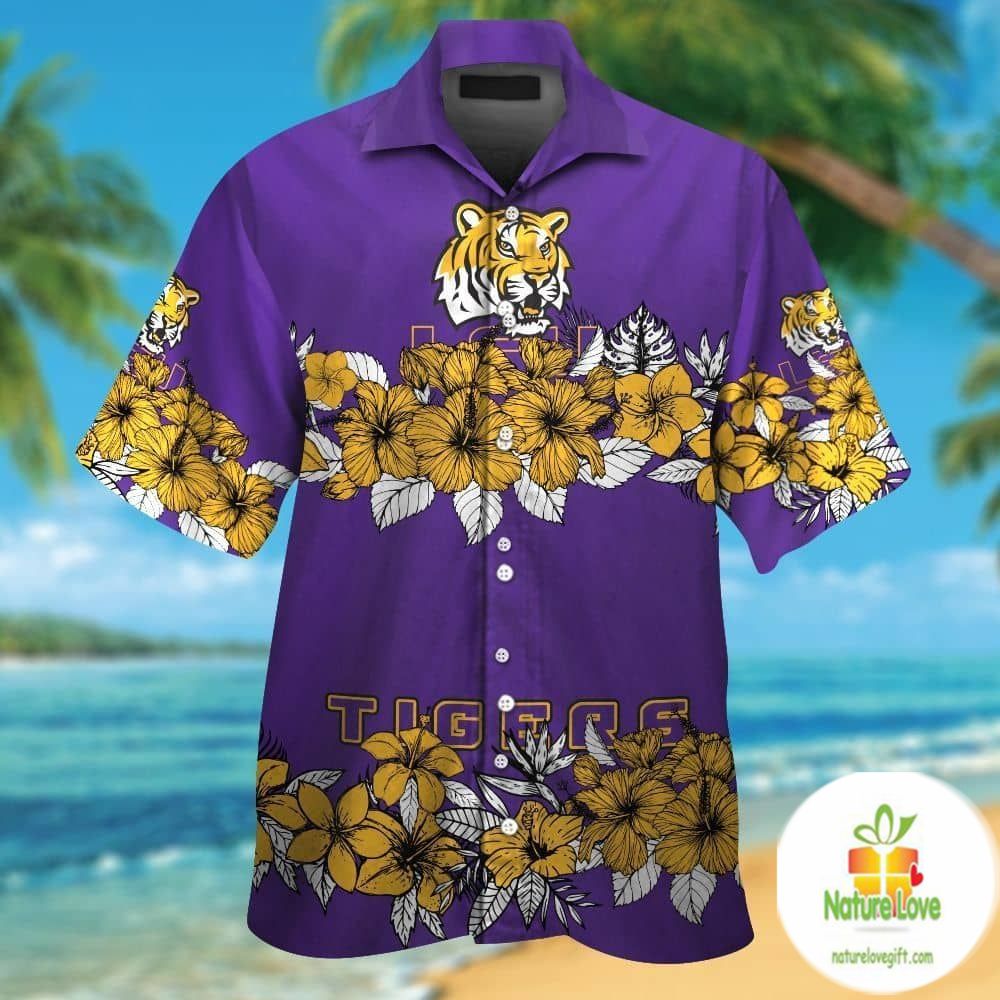 Lsu Tigers Short Sleeve Button Up Tropical Hawaiian Shirt