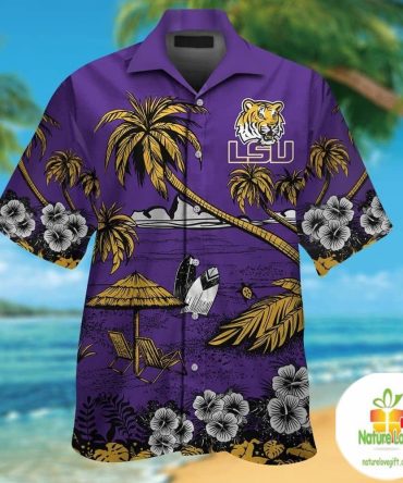 Lsu Tigers Short Sleeve Button Up Tropical Island Hawaiian Shirt