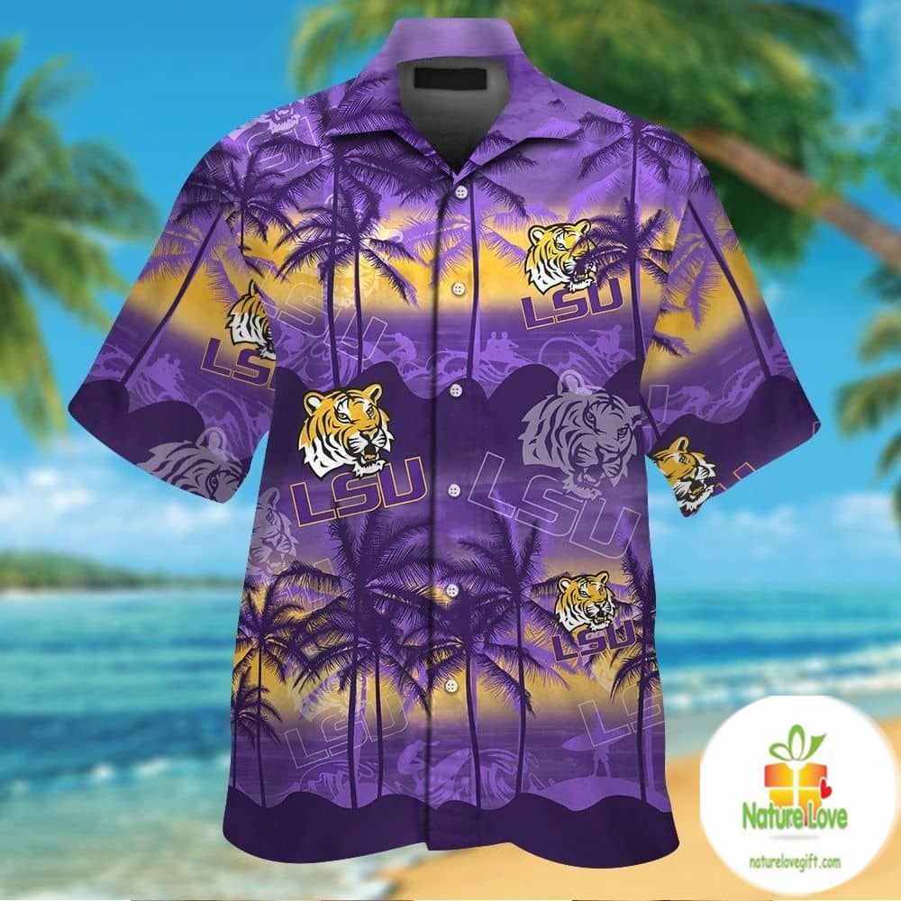 Lsu Tigers Hawaiian Shirt Short Sleeve Button Up Aloha Tropical
