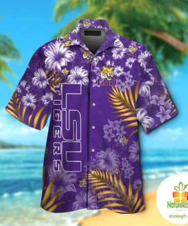 Lsu Tigers Short Sleeve Hibiscus Tropical Hawaiian Shirt