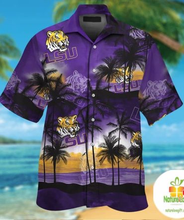 Lsu Tigers Sunset Button Up Tropical Hawaiian Shirt