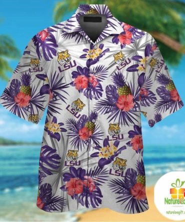 Lsu Tigers Hawaiian Shirt Tropical Aloha Button Up Short Sleeve