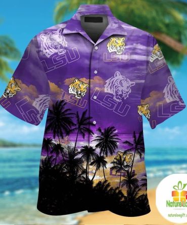 Lsu Tigers Hawaiian Shirt Tropical Short Sleeve Button Up Aloha