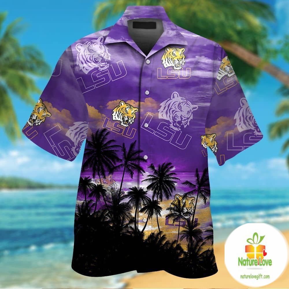 Lsu Tigers Hawaiian Shirt Tropical Short Sleeve Button Up Aloha