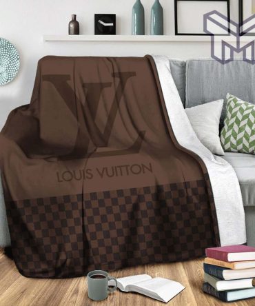 Louis Vuitton Brown Logo Fashion Luxury Brand Premium Blanket Fleece Living Room Luxury Blanket For Home