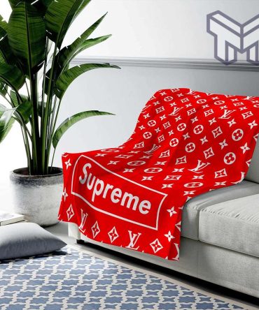 Louis Vuitton Supreme Logo Fashion Luxury Brand Premium Blanket Fleece Living Room Luxury Blanket For Home