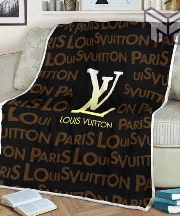 Louis Vuitton Golden Brown Logo Black Quilt Blanket Hot 2023 For Home Decor Special Gift