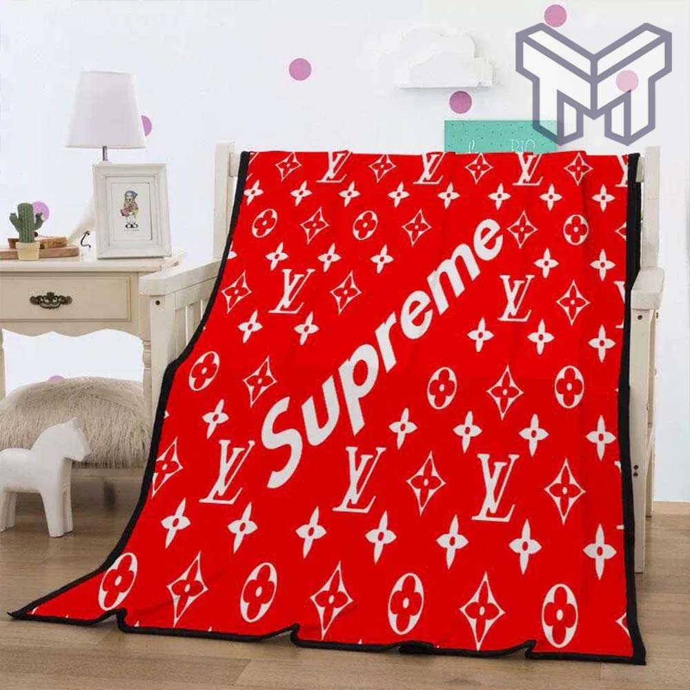 Louis Vuitton Supreme Fashion Luxury Brand Fleece Blanket Comfortable Blanket