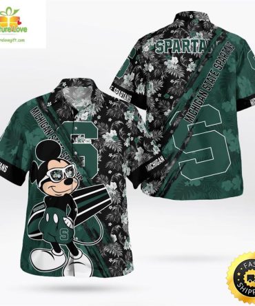 Michigan State Spartans Mickey Mouse Floral Short Sleeve Hawaii Shirt